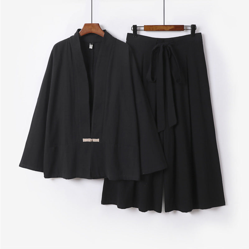 Women's Zen-inspired kimono set made of flowing viscose with short jacket and wide culotte pants Chichicherry