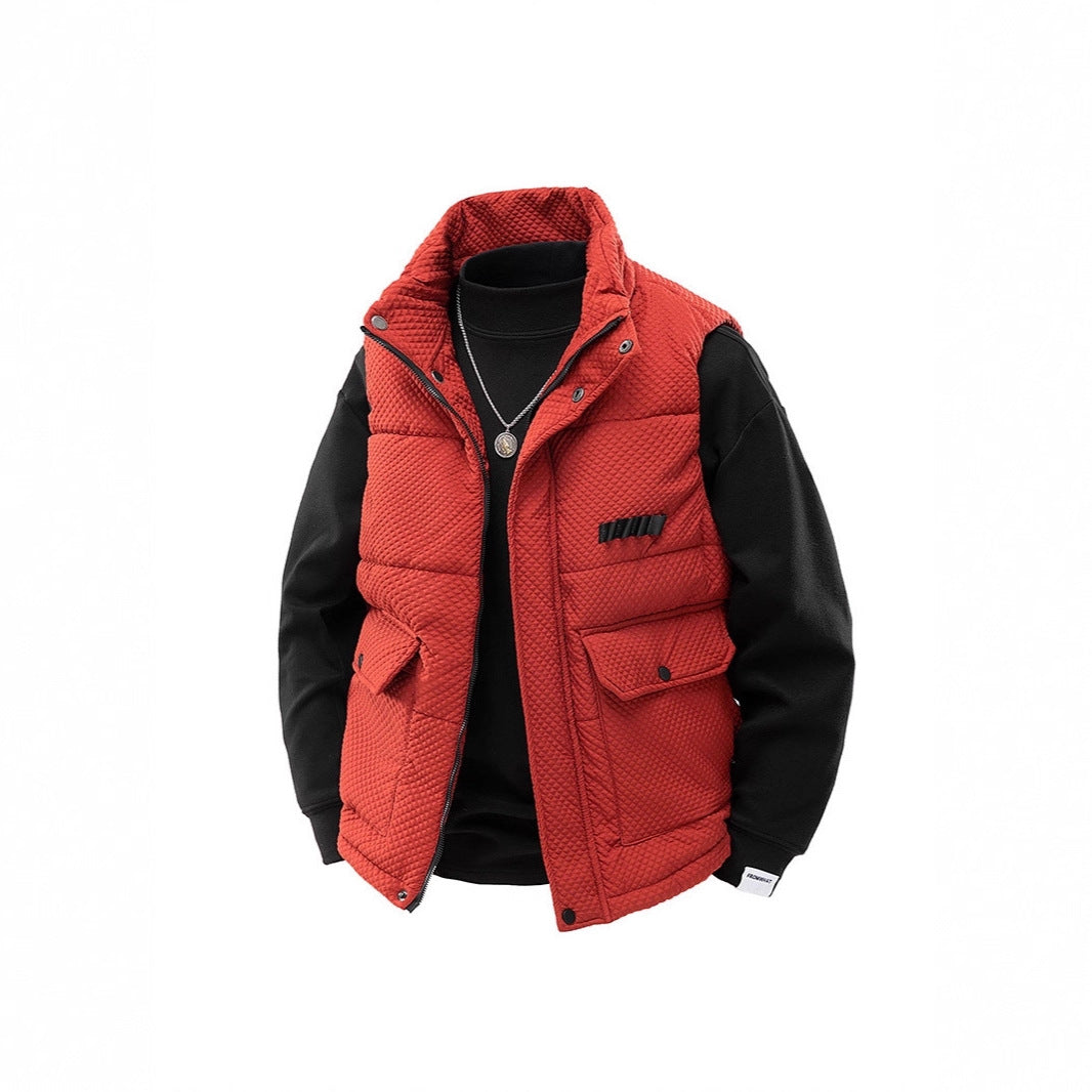 Men's Padded Quilted Vest with Utility Pockets and High Collar Chichicherry
