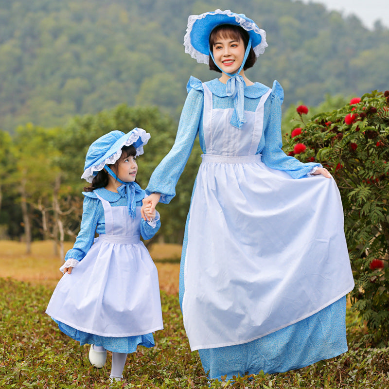 Women's Vintage Farmer Dress with Romantic Ruffles and Matching Hat Chichicherry