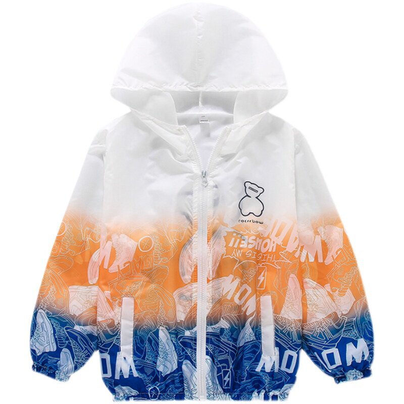 Unisex nan lightweight hoodie jacket with comic bear print, windbreaker fabric, and elastic hem Chichicherry