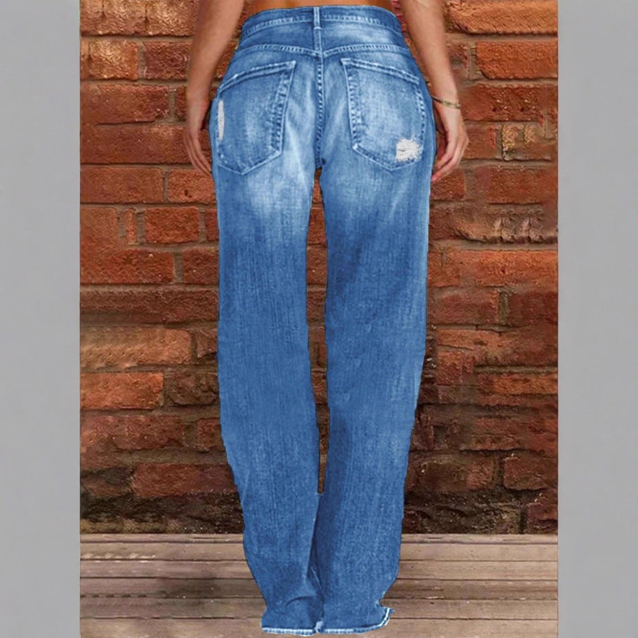 Women's casual loose denim pants in baggy style with distressed rips Chichicherry