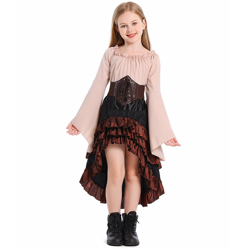 Girls Pirate Costume with Swinging Skirt and Detail-Loving Top Chichicherry