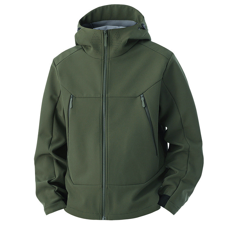 Men's softshell functional jacket with high thermal collar, hood and water-resistant zippers Chichicherry