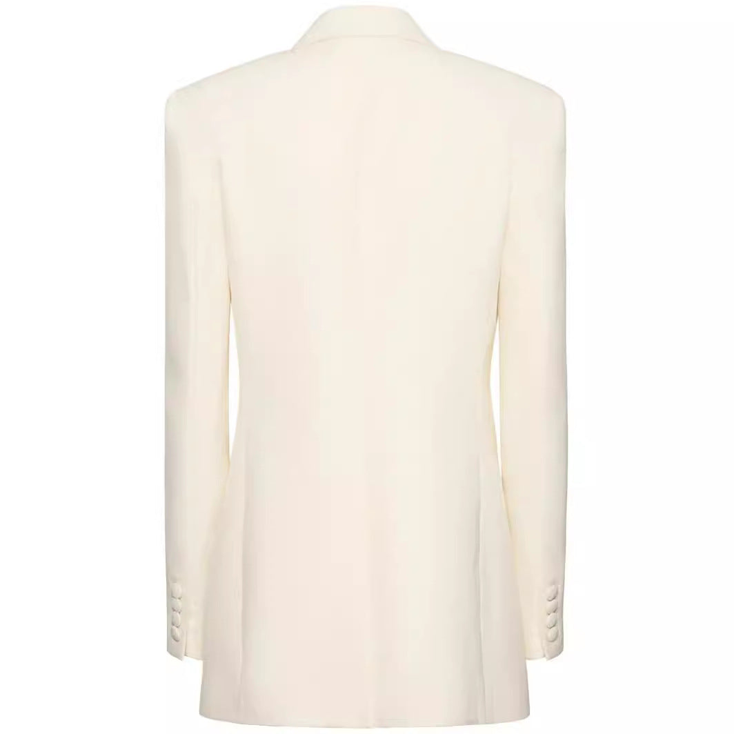 Women Double-Breasted Blazer Coat in Tuxedo Style with Contrasting Shawl Collar Chichicherry