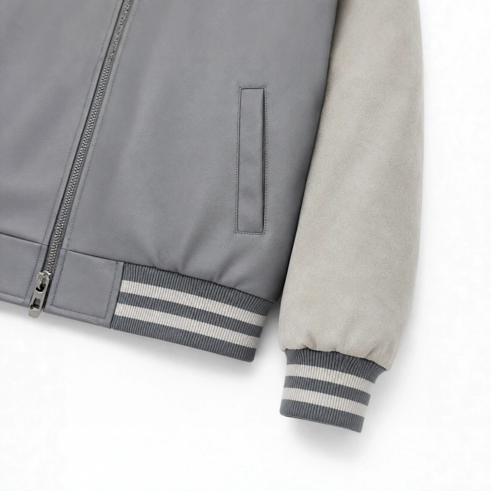 Men's college jacket in letterman style with faux leather body and velour sleeves Chichicherry