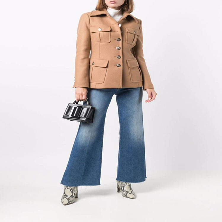 Women's short military-inspired wool blend jacket with decorative buttons Chichicherry