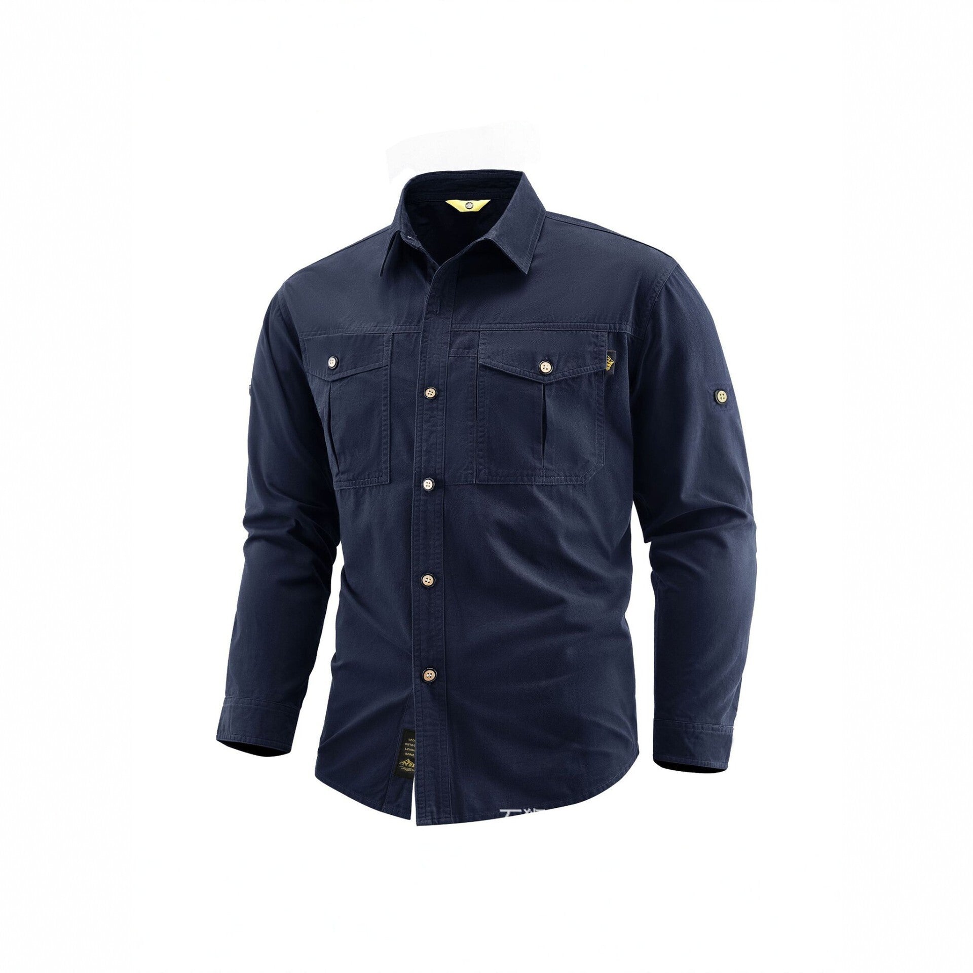 Men's Canvas Overshirt in Field Style with Chest Flaps and Full Button Placket Chichicherry