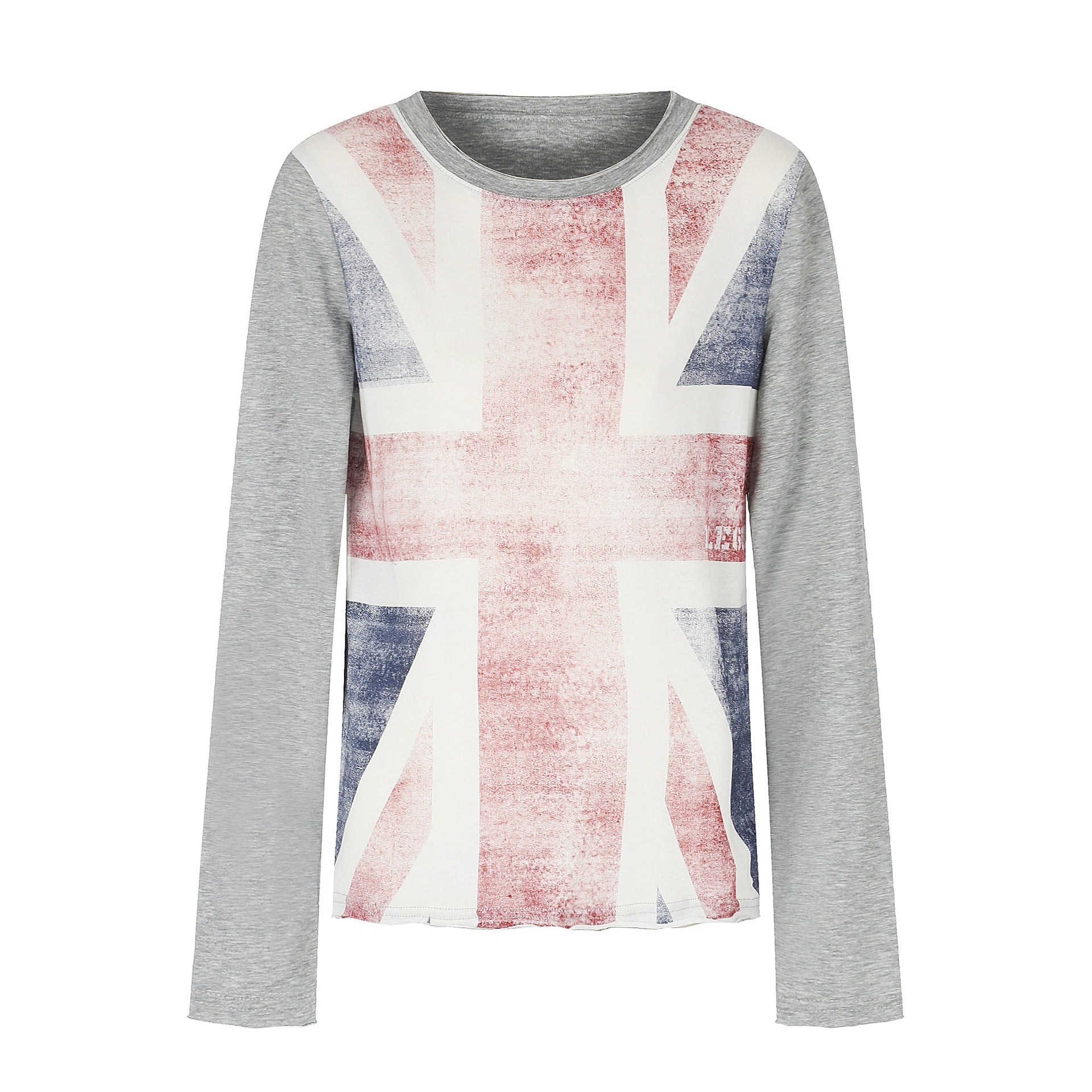 Women's Round Neck Long Sleeve made of cotton blend with vintage Union Jack print and contrast sleeves Chichicherry