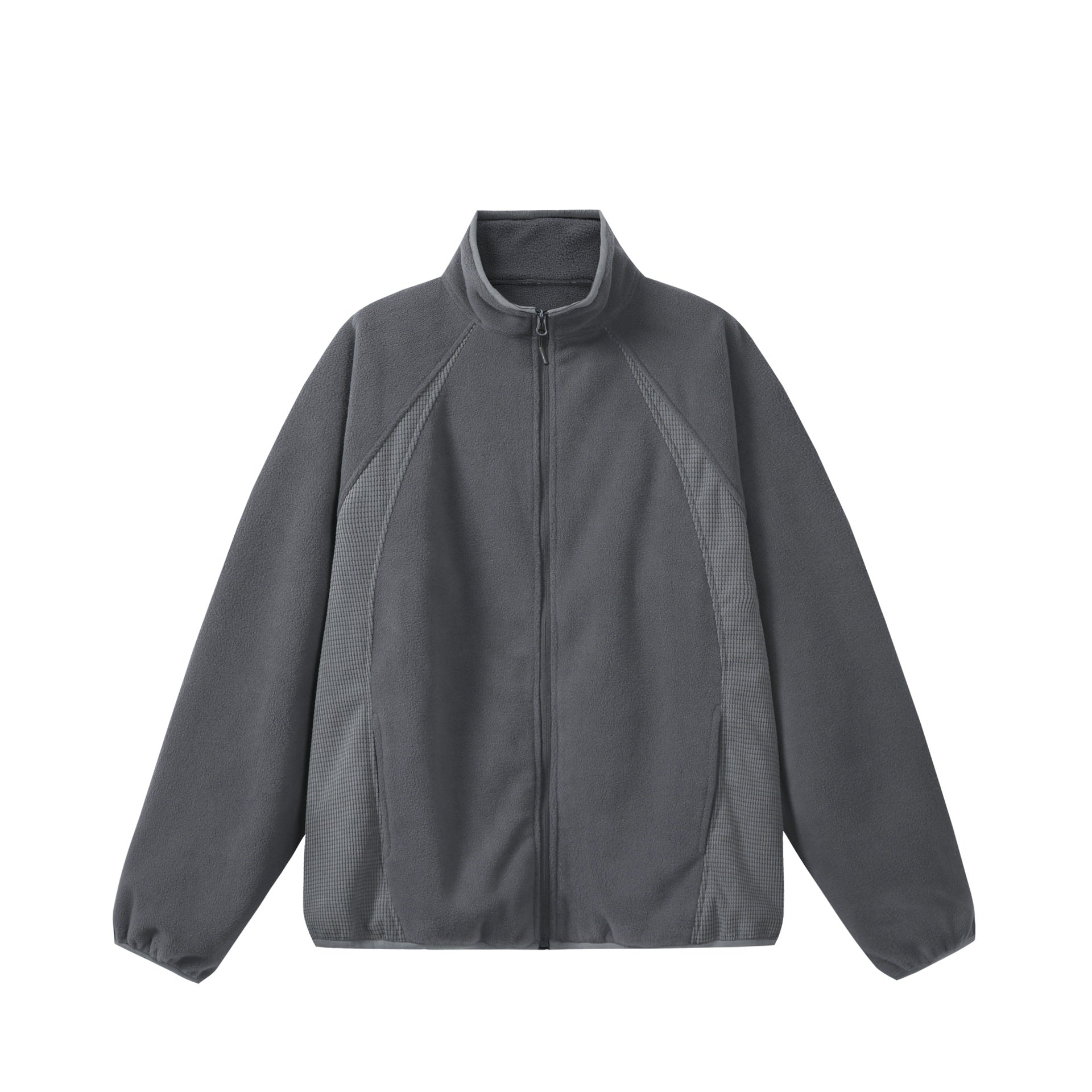 Unisex Fleece Zip Jacket with Stand-up Collar and Structured Side Inserts Chichicherry