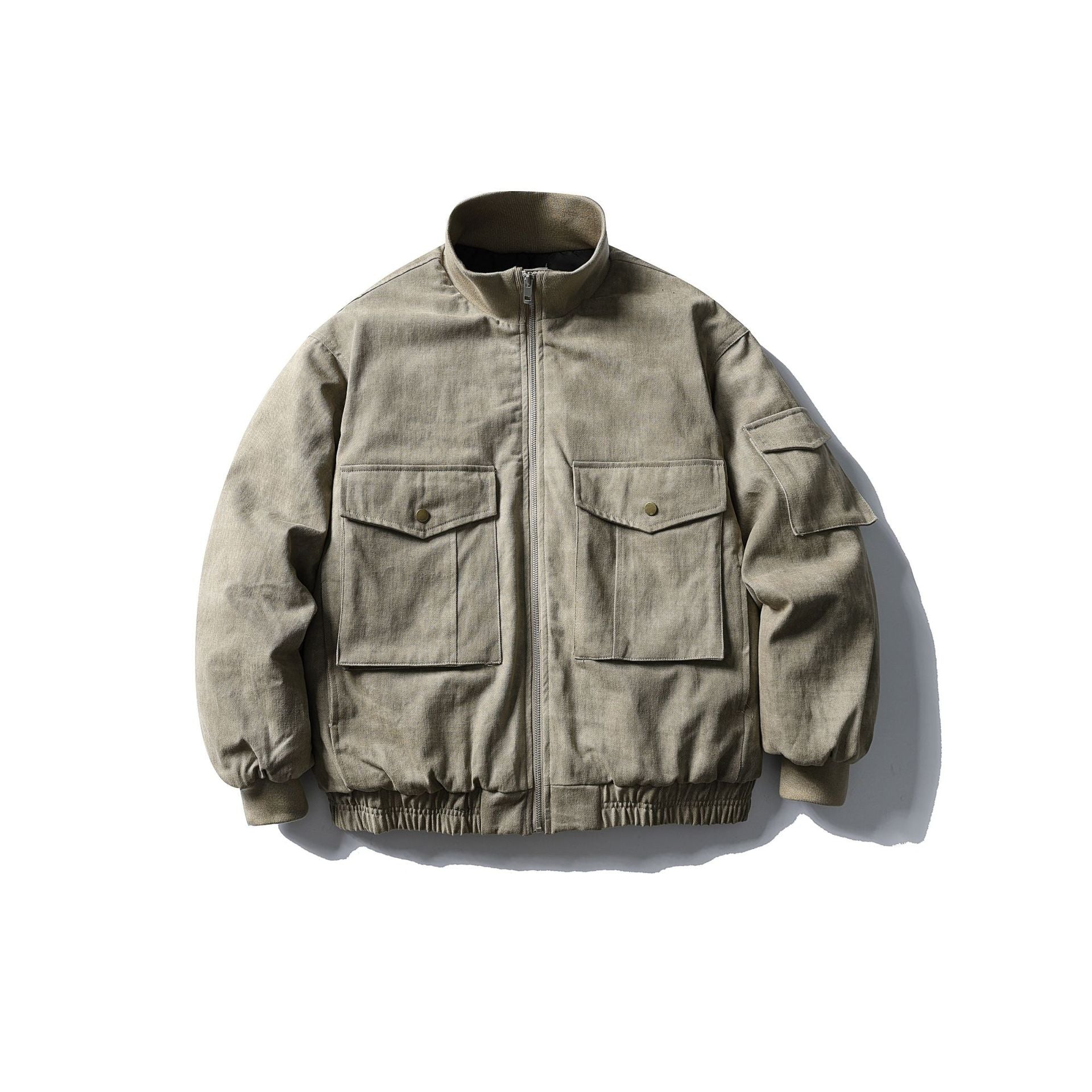 Men's Boxy Utility Blouson Jacket with Stand-up Collar, Cargo Sleeves and Applied Flap Pockets Chichicherry