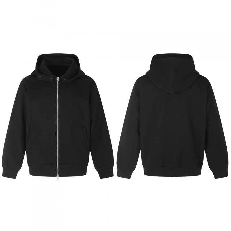 Unisex Boxy Hoodie Jacket in Minimal Style with Two-Way Metal Zipper and Concealed Side Seam Pockets Chichicherry