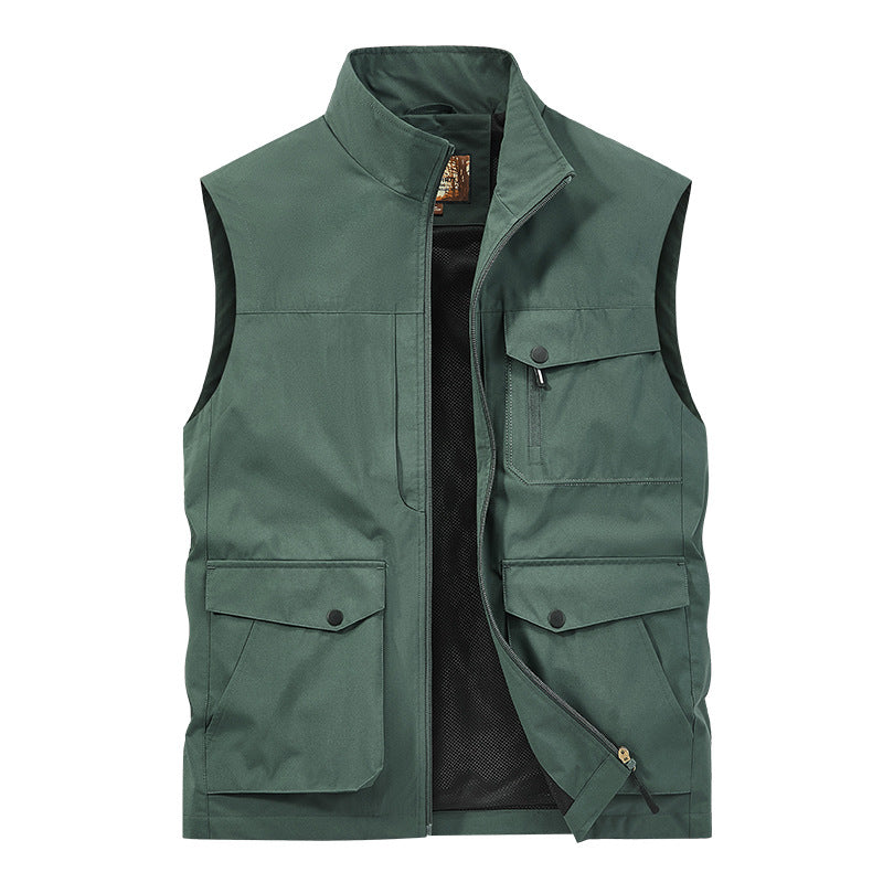 Men's Outdoor Utility Vest with Multi-Pockets, Zipper and Mesh Lining Chichicherry