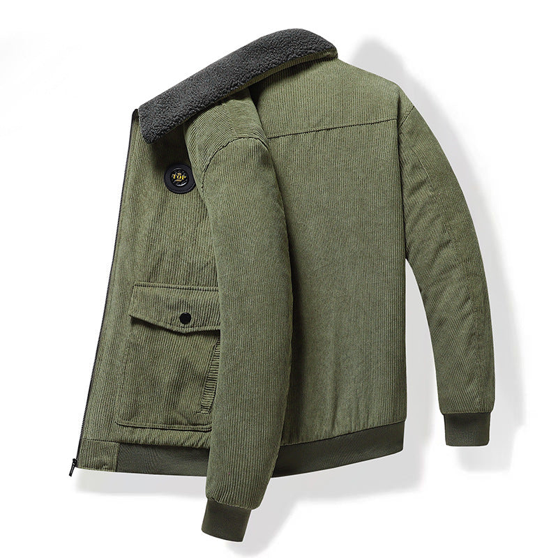 Men's cord jacket with teddy lining, flap pockets, and stand-up collar Chichicherry