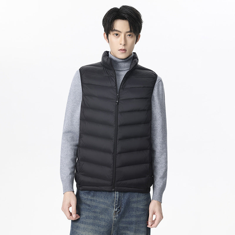 Men's Ultralight Quilted Vest with Down Look, Wind-resistant Shell and Stand-up Collar Chichicherry