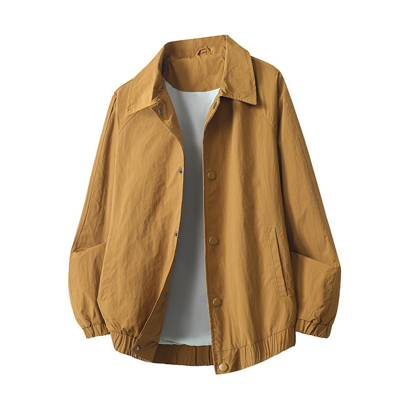 Men's Lightweight Shirt Collar Transitional Jacket with Snap Front and Elastic Hem Chichicherry