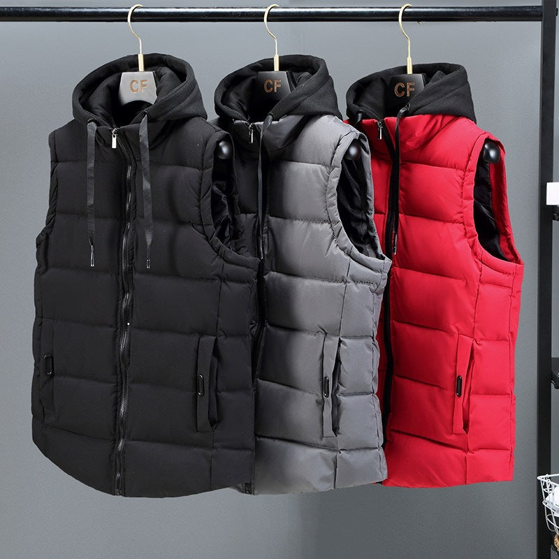 Men's Padded Hooded Vest with Stand-up Collar, Full-length Zipper and Drawstring Chichicherry
