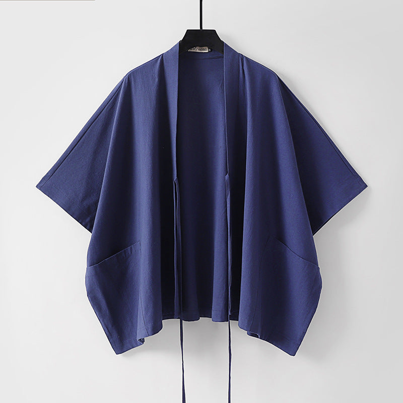 Women Oversize Kimono Cardigan with Tie and Patch Pockets Chichicherry