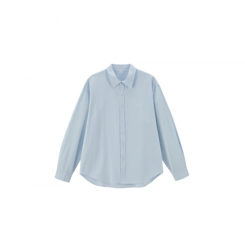 Women's Loose Oversized Blouse Shirt with Kent Collar, Full Button Placket and Rounded Hem Chichicherry