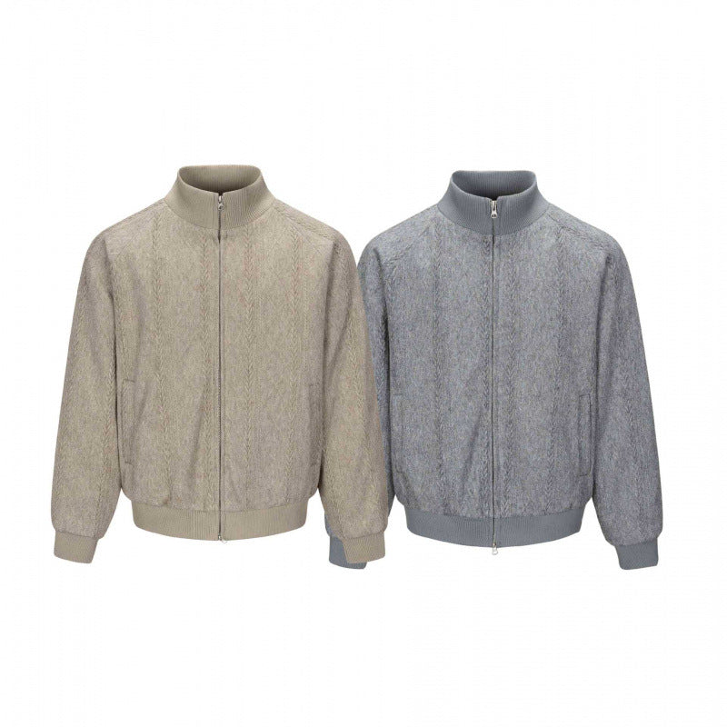 Men's knit bomber-style zip jacket with cable pattern and stand-up collar Chichicherry