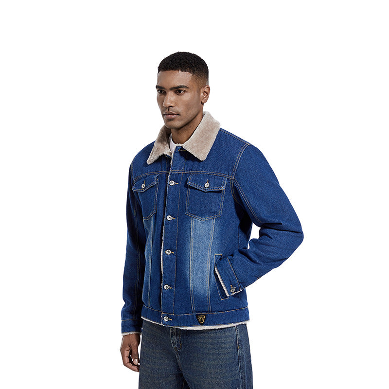 Men's Robust Denim Trucker Jacket with Sherpa Lining and Teddy Collar Chichicherry