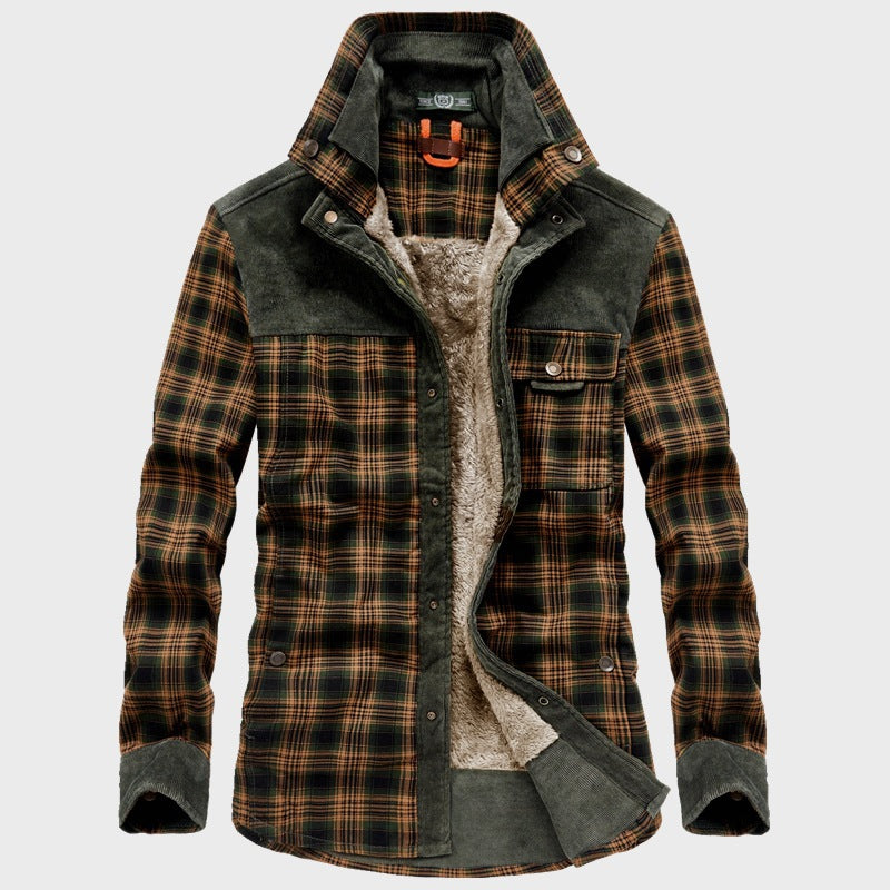 Men's checked thermal shirt jacket with teddy lining and cord shoulder yoke Chichicherry