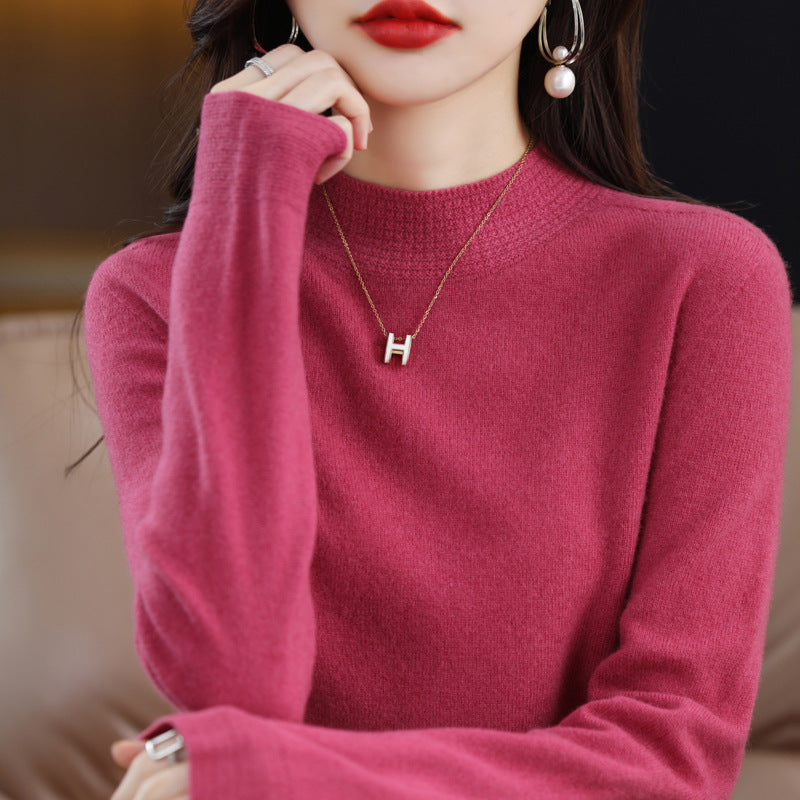 Women Lightweight Fine Knit Mock Neck Sweater with Structured Collar Trim Chichicherry