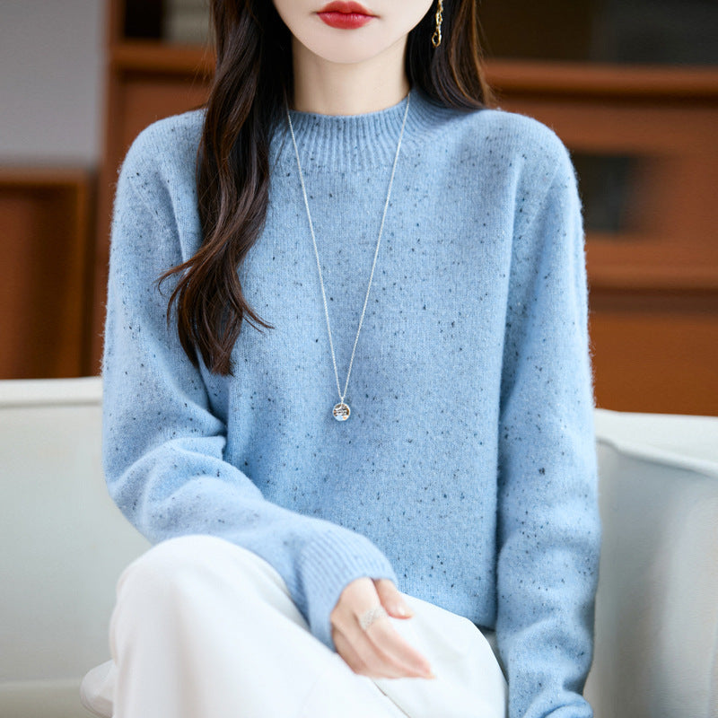 Women’s mélange fine knit pullover with short stand-up collar and loose silhouette Chichicherry