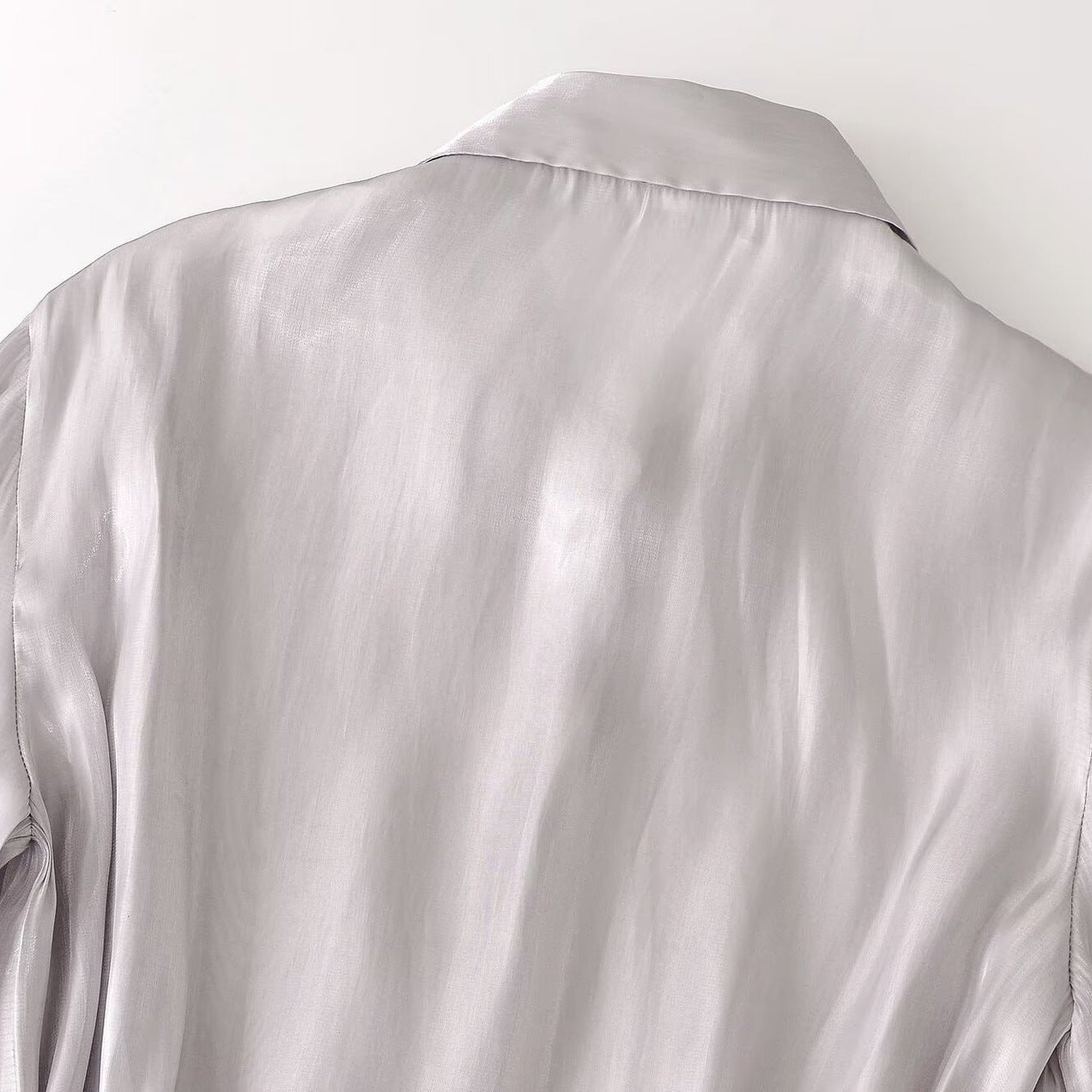 Ladies silk matte tailored shirt blouse with drawstring and concealed button placket Chichicherry
