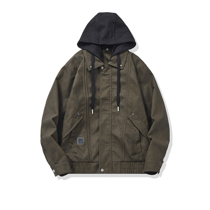 Men's Hooded Canvas Blouson in Boxy Cut with Utility Details Chichicherry
