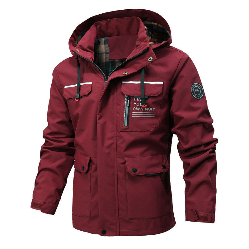 Men's functional jacket with hood, utility pockets and checkered lining Chichicherry