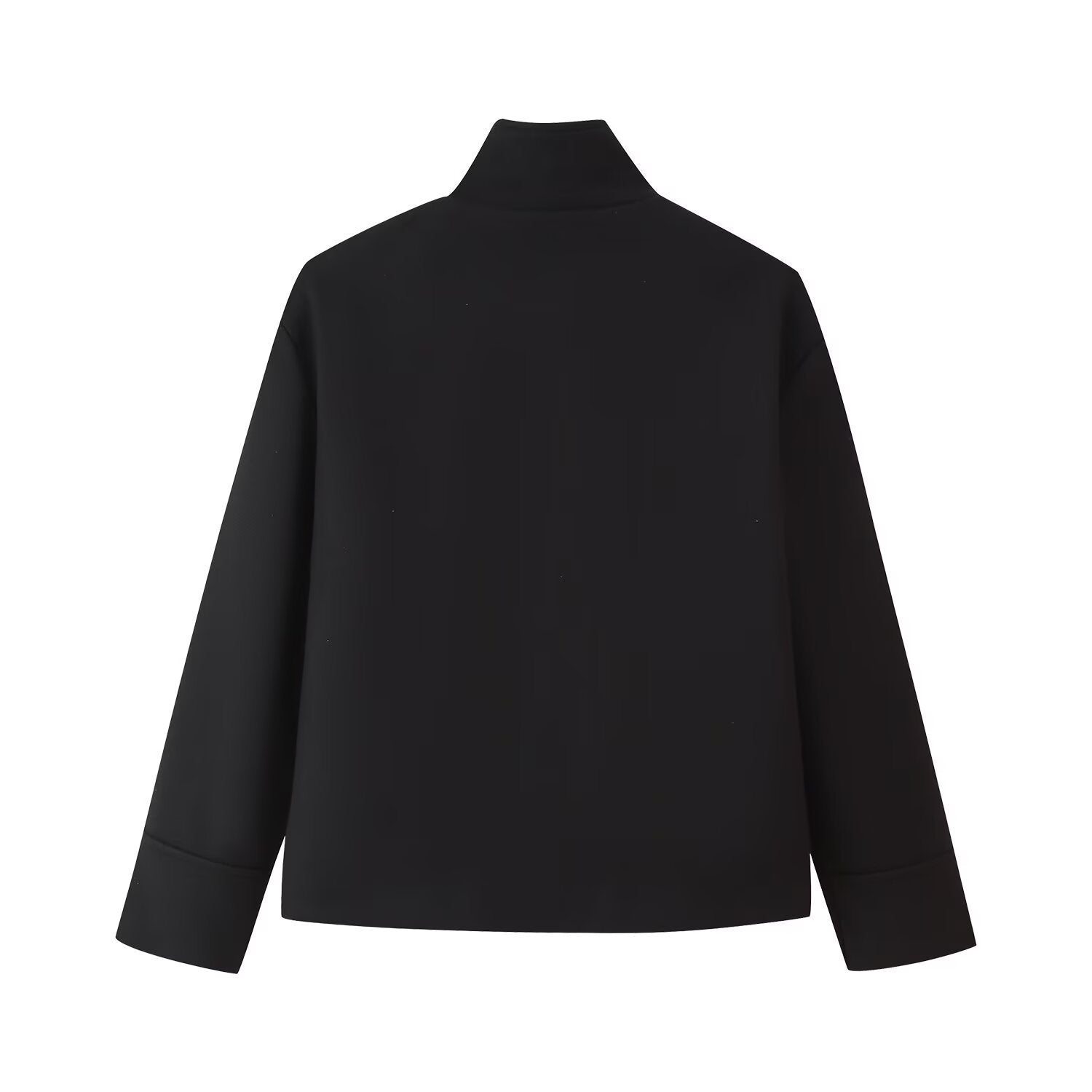 Women Short Boxy Jacket with Stand-Up Collar and Full Button Placket Chichicherry