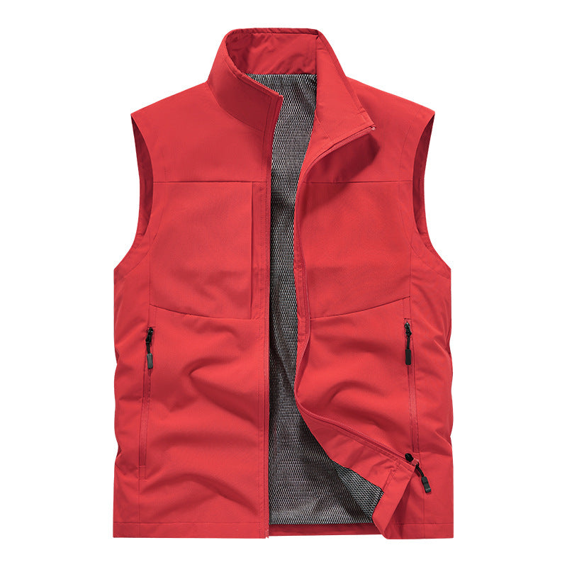 Men's lightweight technical outdoor vest with stand-up collar, mesh lining, and zippered pockets Chichicherry
