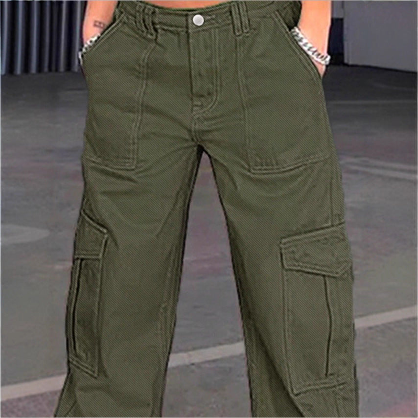 Women's wide cargo pants with high waist, patch flap pockets, and casual baggy fit Chichicherry
