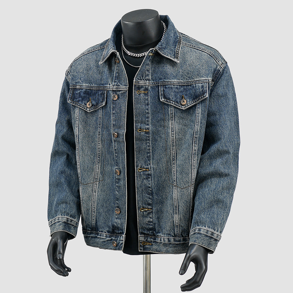 Herren Oversized Jeansjacke mit Used-Waschung und Destroy-Details Chichicherry
