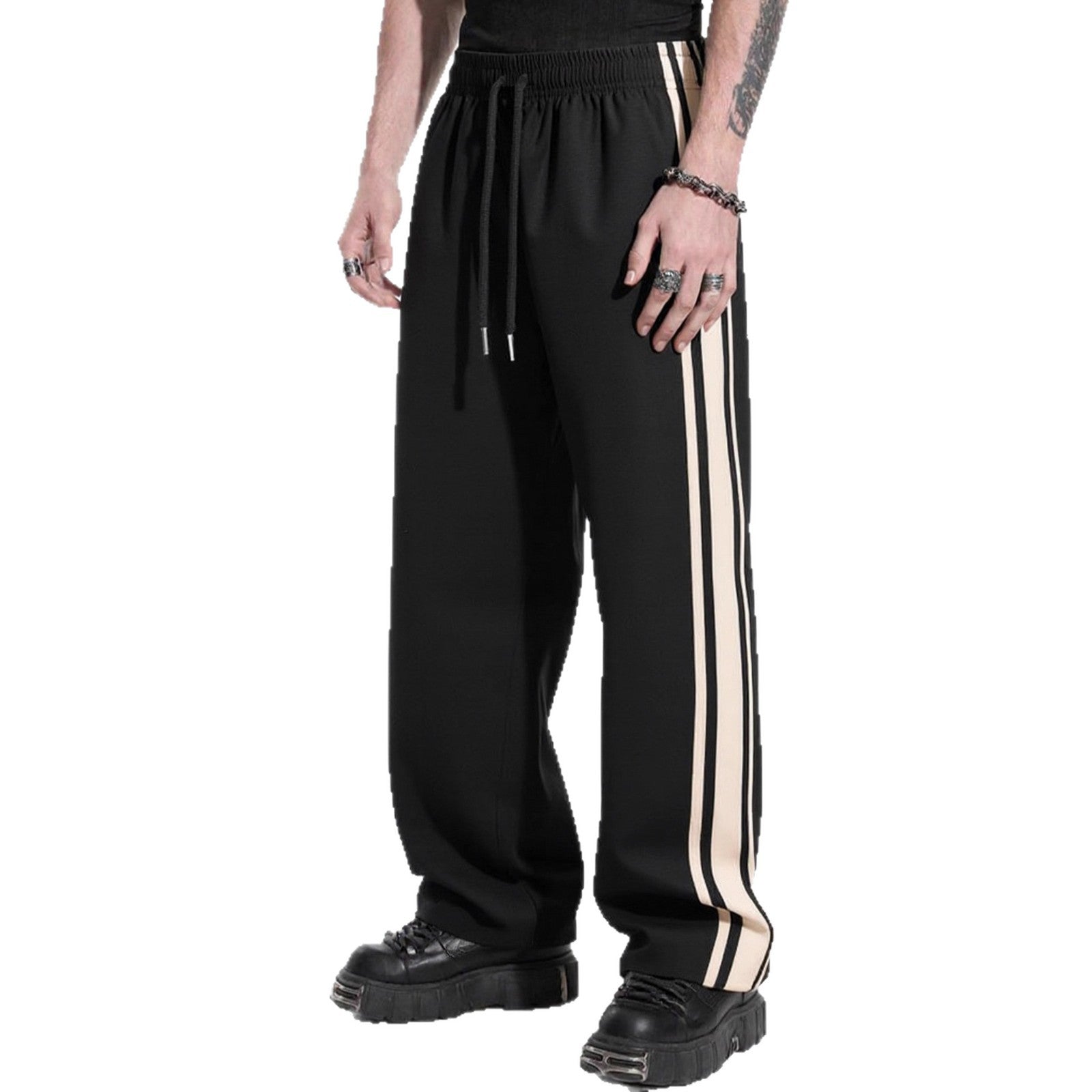 Men's loose training pants with elastic drawstring waistband, side contrast stripe & relaxed baggy fit Chichicherry