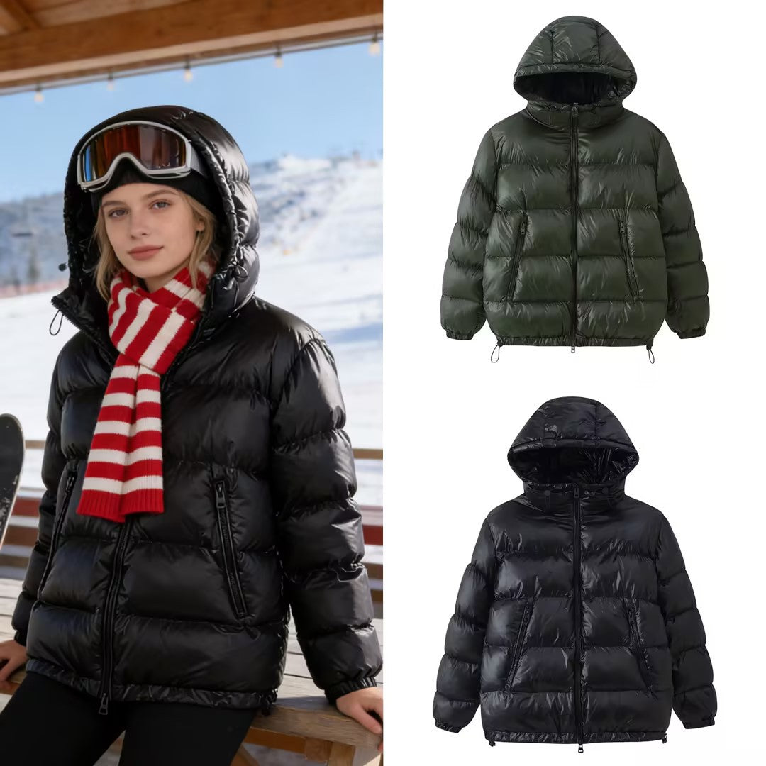 Women Quilted Oversized Thermal Jacket with Hood and Water-Repellent Surface Chichicherry