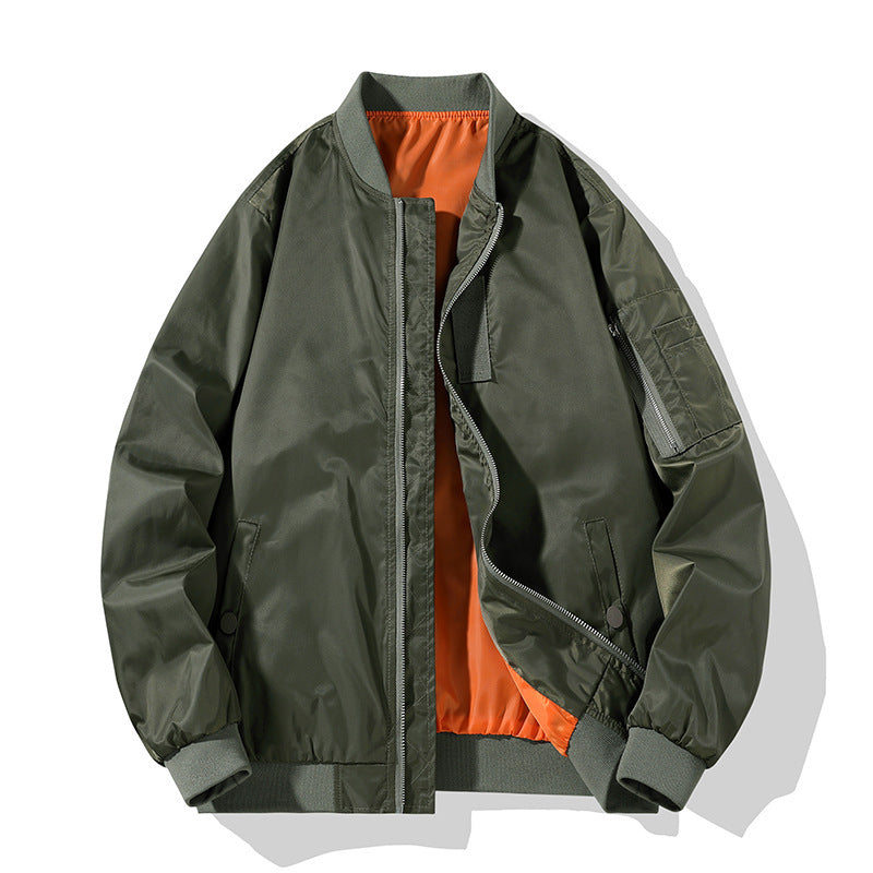 Men's Pilot Bomber Jacket in Military Look with Contrasting Lining, Arm Pocket and Ribbed Cuffs Chichicherry