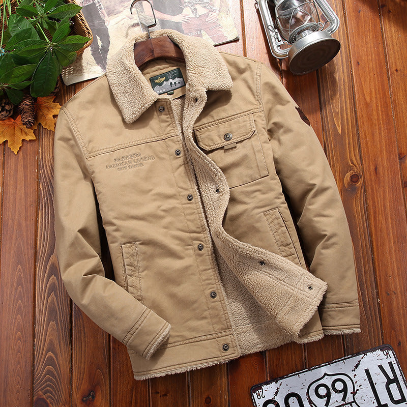 Men's Sherpa-lined canvas trucker jacket with shirt collar and flap pockets Chichicherry