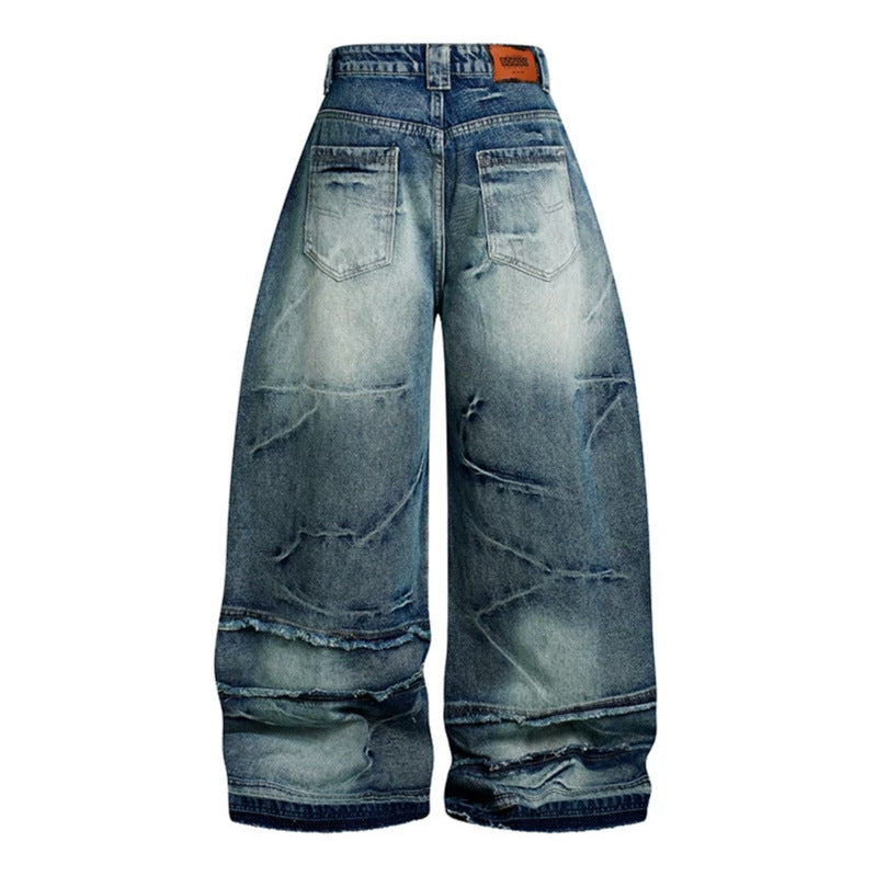 Women wide-cut high-waisted denim culotte pants with used effect and abrasion effects Chichicherry