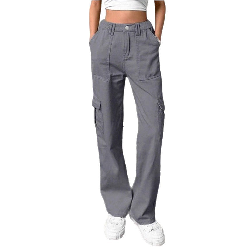 Women's wide cargo pants with high waist, patch flap pockets, and casual baggy fit Chichicherry