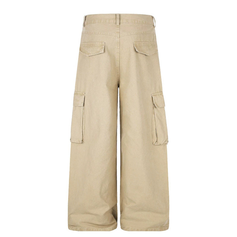 Women Wide High-Waist Cargo Pants with Large Flap Pockets and Utility Details Chichicherry