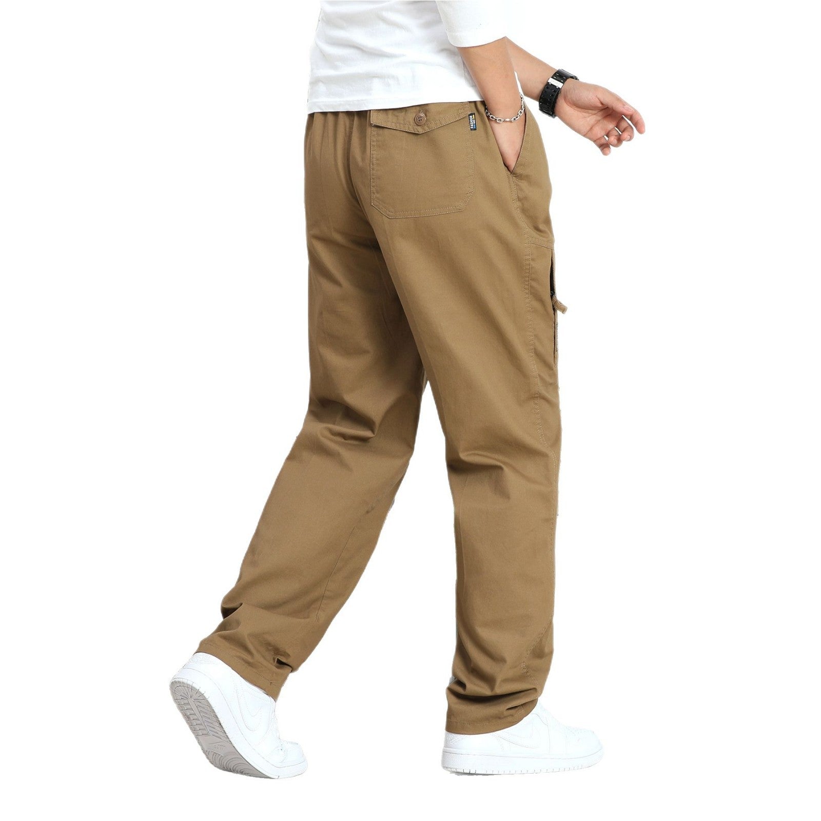 Men's Wide Cargo Pants in Utility Style with Side Zipper Pocket and Ergonomic Seams Chichicherry