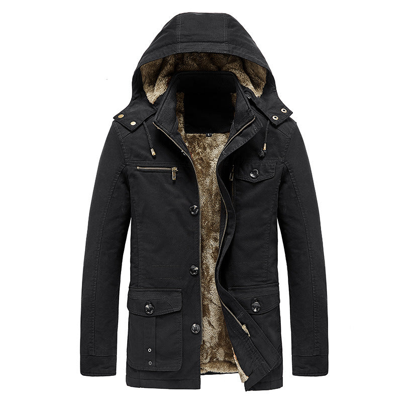 Men's padded hooded parka in canvas look with teddy lining and multifunction pockets Chichicherry