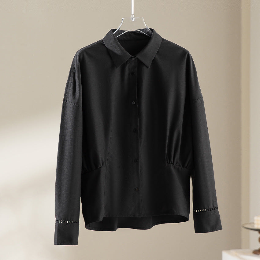 Women’s loose-fitting cotton blouse with gathering details and shirt collar Chichicherry