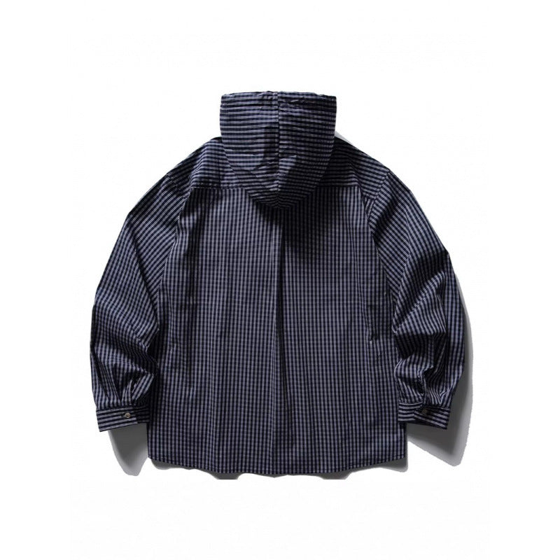 Unisex Loose-fitting hooded overshirt made of cotton blend with check pattern and breast pockets Chichicherry