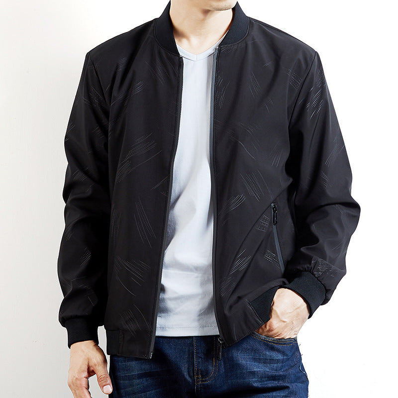 Men's Lightweight Bomber Jacket with subtle texture print, wind-resistant and zipper Chichicherry