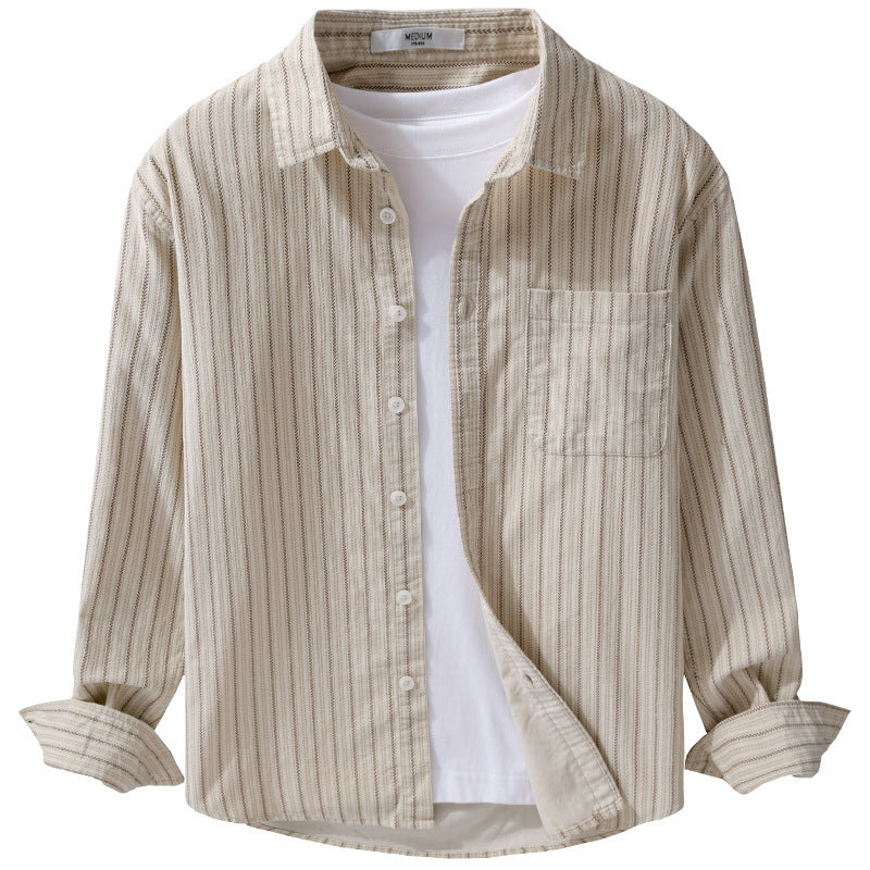Men's Lightweight Striped Long Sleeve Shirt with Chest Pocket and Relaxed Fit Chichicherry
