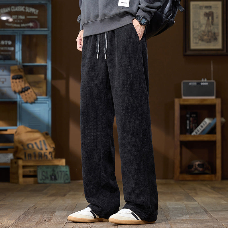 Men's Wide-Cut Lounge Pants made of Ribbed Structured Fabric with Elastic Waistband and Drawstring Chichicherry
