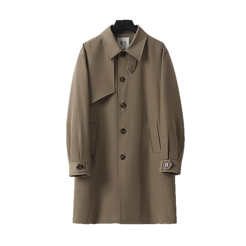 Men Timeless Wool Blend Coat with Asymmetric Storm Flap and Straight Cut Chichicherry