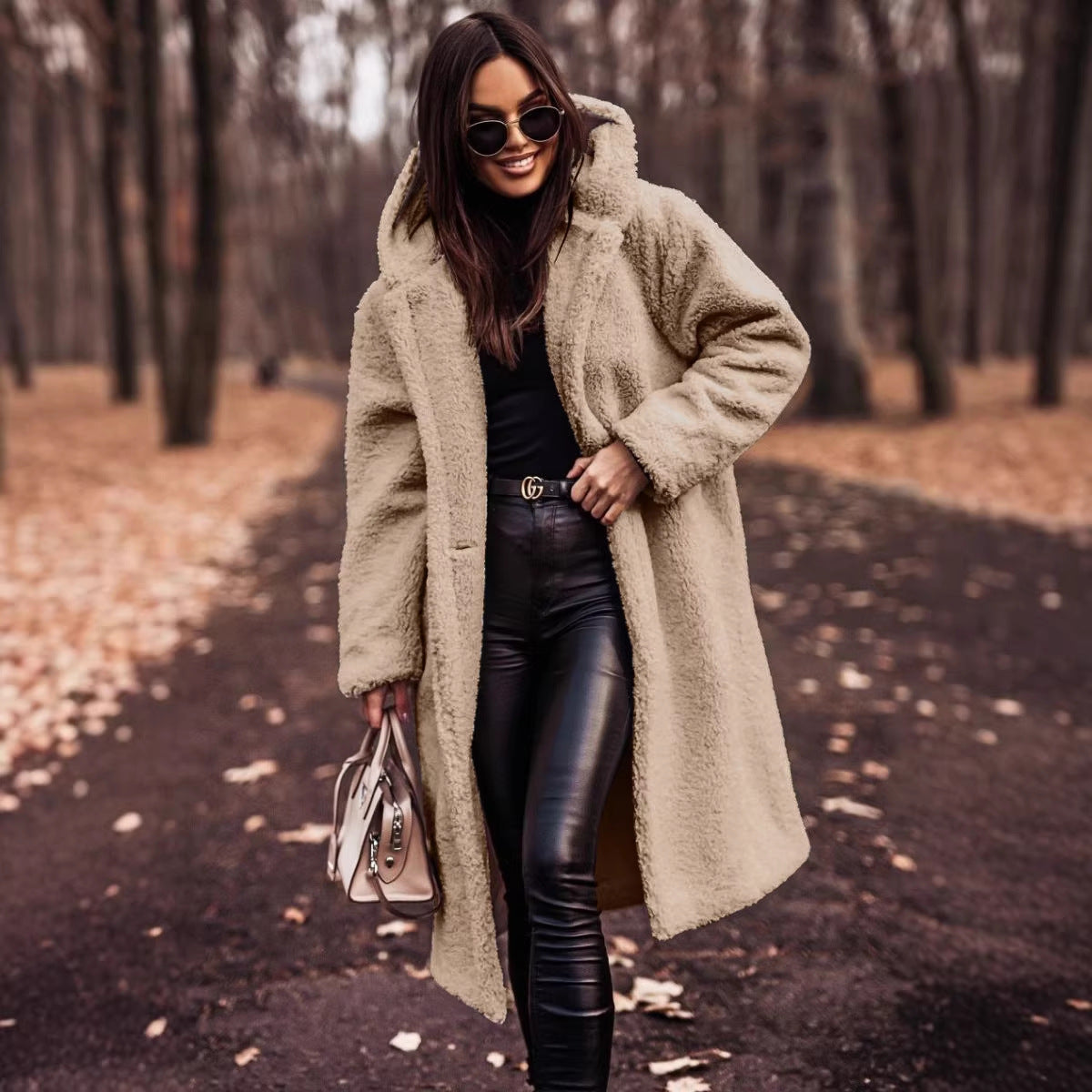 Women oversized teddy coat with hood and button closure Chichicherry